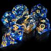 AUSTOR 7-Die DND Dice Set Handmade Sharp Edge Polyhedral Dice for Dungeons and Dragons RPG MTG Table GamesTranlucent Blue with Glod Sequins view 4