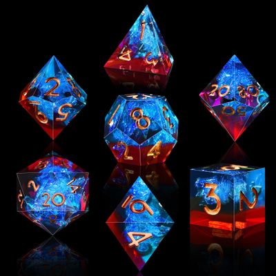 AUSTOR 7-Die DND Dice Set Handmade Sharp Edge Polyhedral Dice for Dungeons and Dragons RPG MTG Table GamesFlame Red & Ice Blue