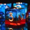AUSTOR 7-Die DND Dice Set Handmade Sharp Edge Polyhedral Dice for Dungeons and Dragons RPG MTG Table GamesFlame Red & Ice Blue view 3