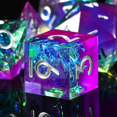 AUSTOR 7-Die DND Dice Set Handmade Sharp Edge Polyhedral Dice for Dungeons and Dragons RPG MTG Table GamesViolet & Blue