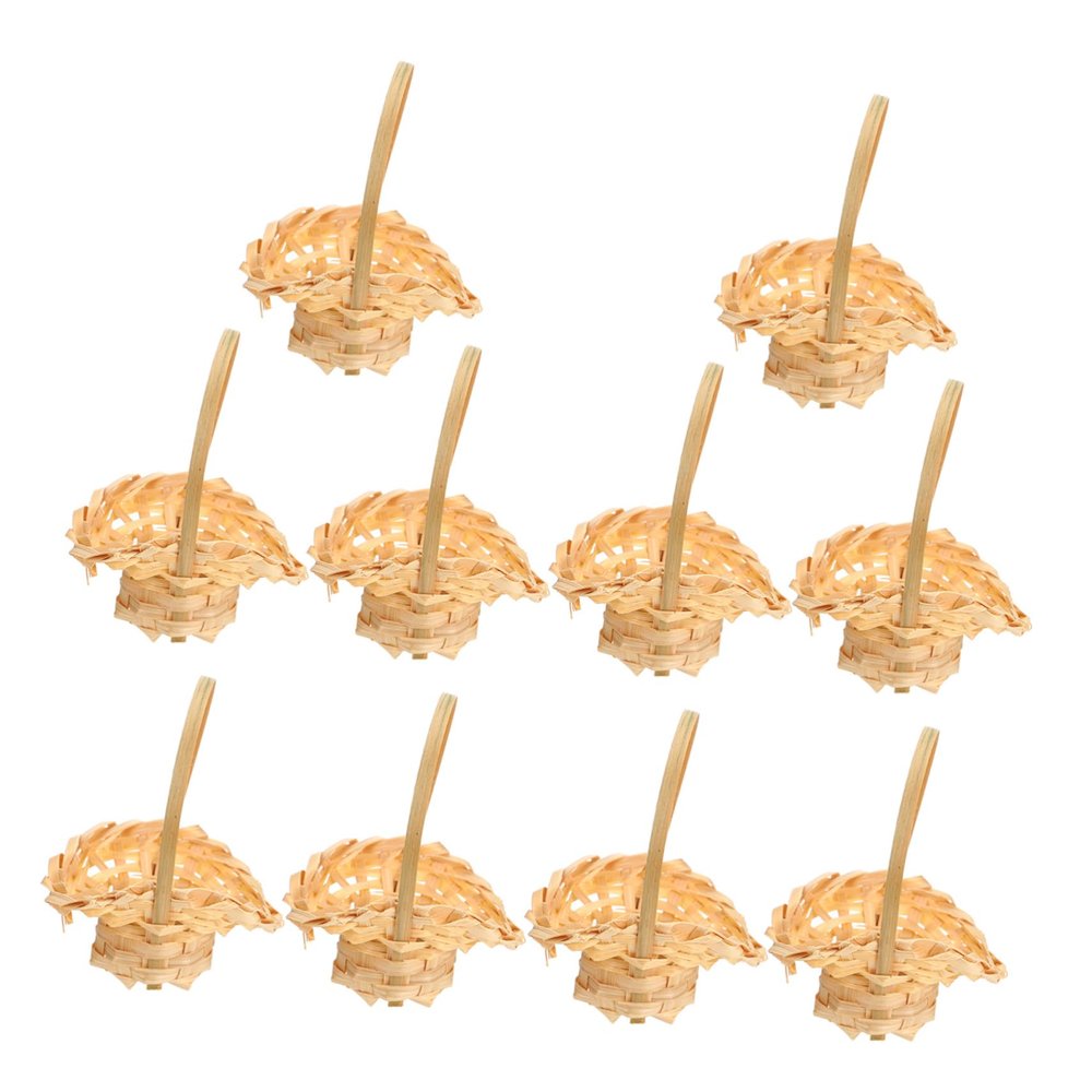 10pcs Mini Woven Baskets with Handles Small Rattan Flower Basket Candy Dollhouse Picnic Hamper for Party Favors DIY Crafts Decor