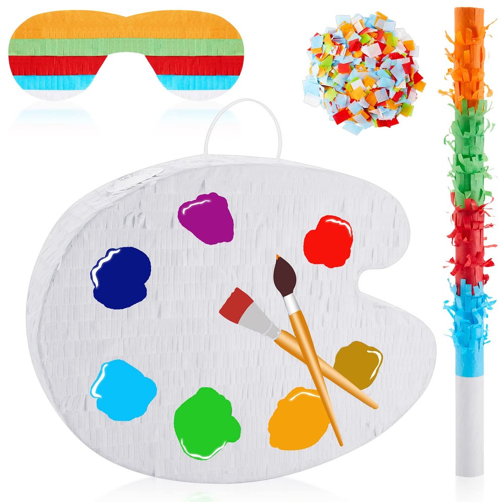 Lewtemi 15.7'' Art Palette Piata Small Paint Art Piata with Stick Confetti Blindfold for Boys Girls Birthday Party Painting Favors Classroom Prizes Stocking Stuffers Paint Party Supplies (Drawing)