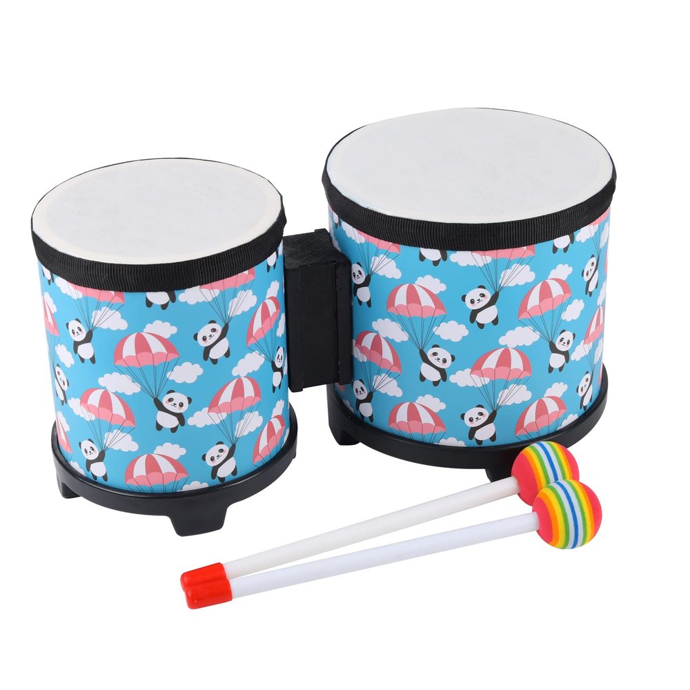 Bongo Floor Tom Drums Set for Kids: Childrens Drum Percussion Music Instrument with 2 Mallets - Preschool Montessori Floor Babies Drum (Blue 5" to 6")