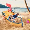 HONEY JOY Pirate Ship Kids Sandbox, Wooden Sand Box w/Storage Bench, Seat, Ground Liner, Sandpit Boat w/Rudder, Buoy, Realistic Flag, Children Outdoor Furniture for Backyard, Lawn, Garden view 2