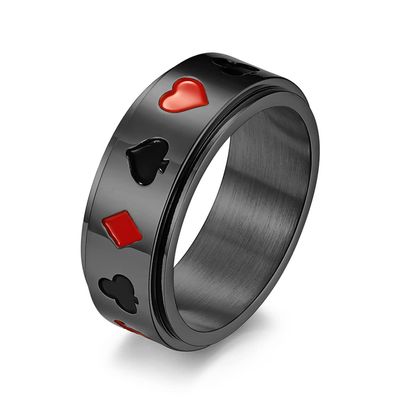 INRENG Stainless Steel Anxiety Ring Spinner Ring for Men Women Anxiety Relief Poker Playing Cards Pattern Fidget Rings Black Size 10
