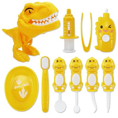 OPTSPTOY 10PCS Plastic Dinosaur Simulation Dentist Play Set Animation Medical Kit Pretend Toy for Kids Hygienic Habbit Cultivation Role Play Game for Children 5 Models OPP Bag Packaging (Yellow)