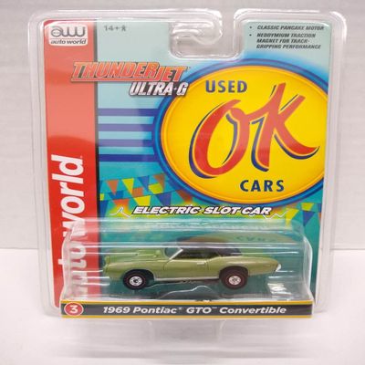 Auto World SC377-3B OK Used Cars 1969 GTO Convertible HO Scale Electric Slot Car - Green