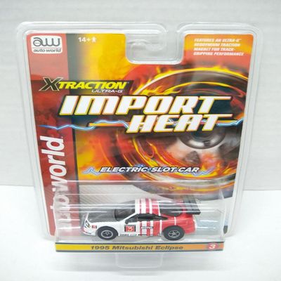 Auto World SC378-3A Import Heat 1995 Mitsubishi Eclipse HO Scale Electric Slot Car - White and Red