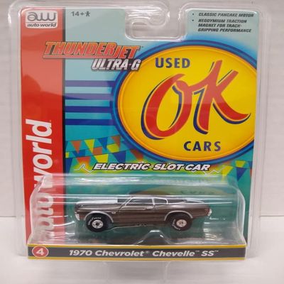 Auto World SC377-4B OK Used Cars 1970 Chevelle SS HO Scale Electric Slot Car - Gunmetal Gray