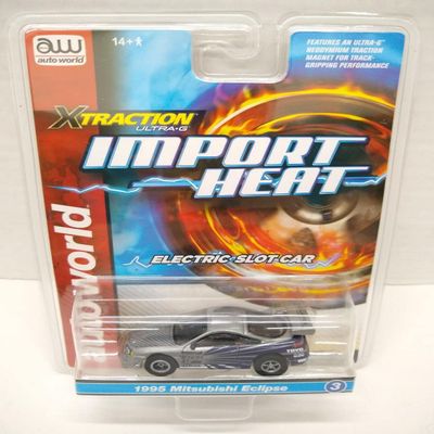 Auto World SC378-3B Import Heat 1995 Mitsubishi Eclipse HO Scale Electric Slot Car - Silver and Blue