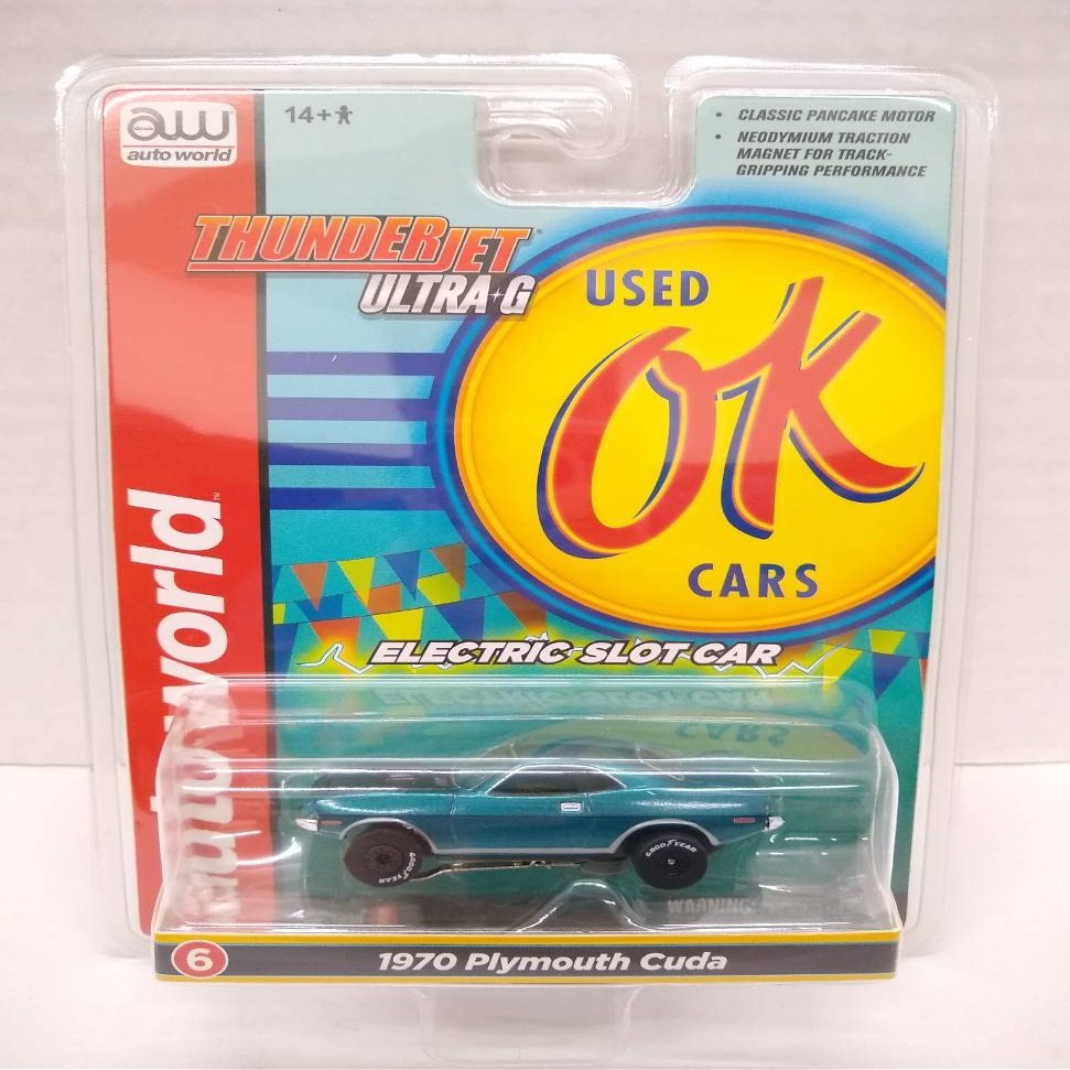Auto World SC377-6B OK Used Cars 1970 Cuda HO Scale Electric Slot Car - Teal