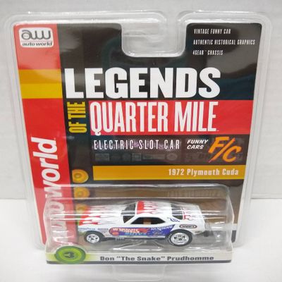 Auto World SC376-3 Legends of The Quarter Mile Don The Snake Prudhomme 1972 Cuda Funny Car HO Scale Electric Slot Car - White