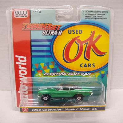 Auto World SC377-2B OK Used Cars 1969 Nova SS HO Scale Electric Slot Car - Green