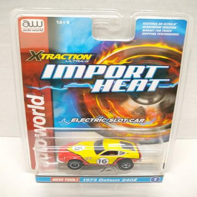Auto World SC378-1B Import Heat 1973 Datsun 240ZHO Scale Electric Slot Car - Yellow and Red, SC378-1BYlw