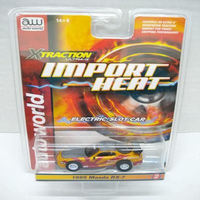 Auto World SC378-2A Import Heat 1995 Mazda RX-7 HO Scale Electric Slot Car - Gold and Red