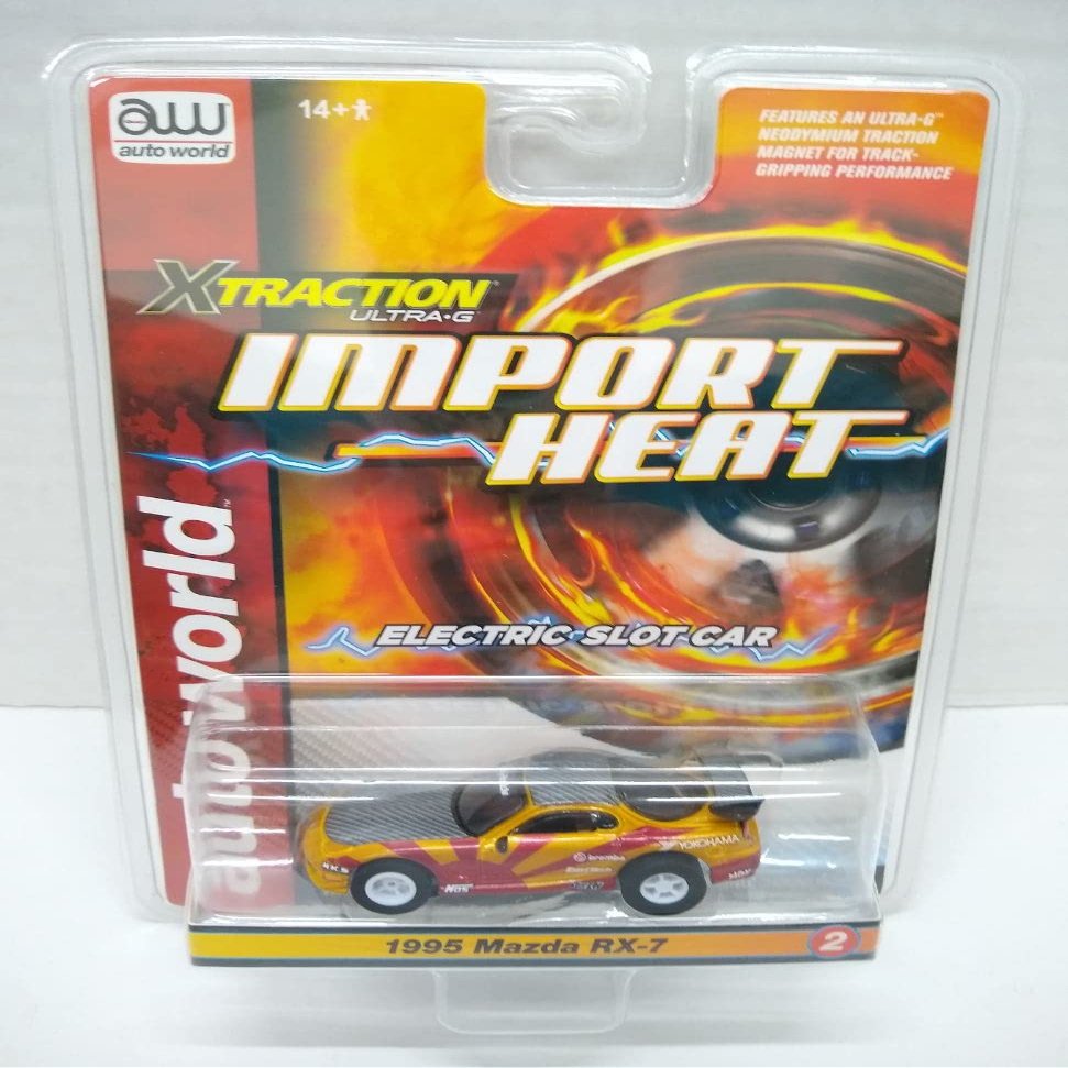 Auto World SC378-2A Import Heat 1995 Mazda RX-7 HO Scale Electric Slot Car - Gold and Red