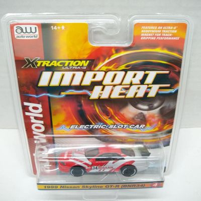 Auto World SC378-4A Import Heat 1999 Skyline GT-R (BNR34) HO Scale Electric Slot Car - Red and Gray