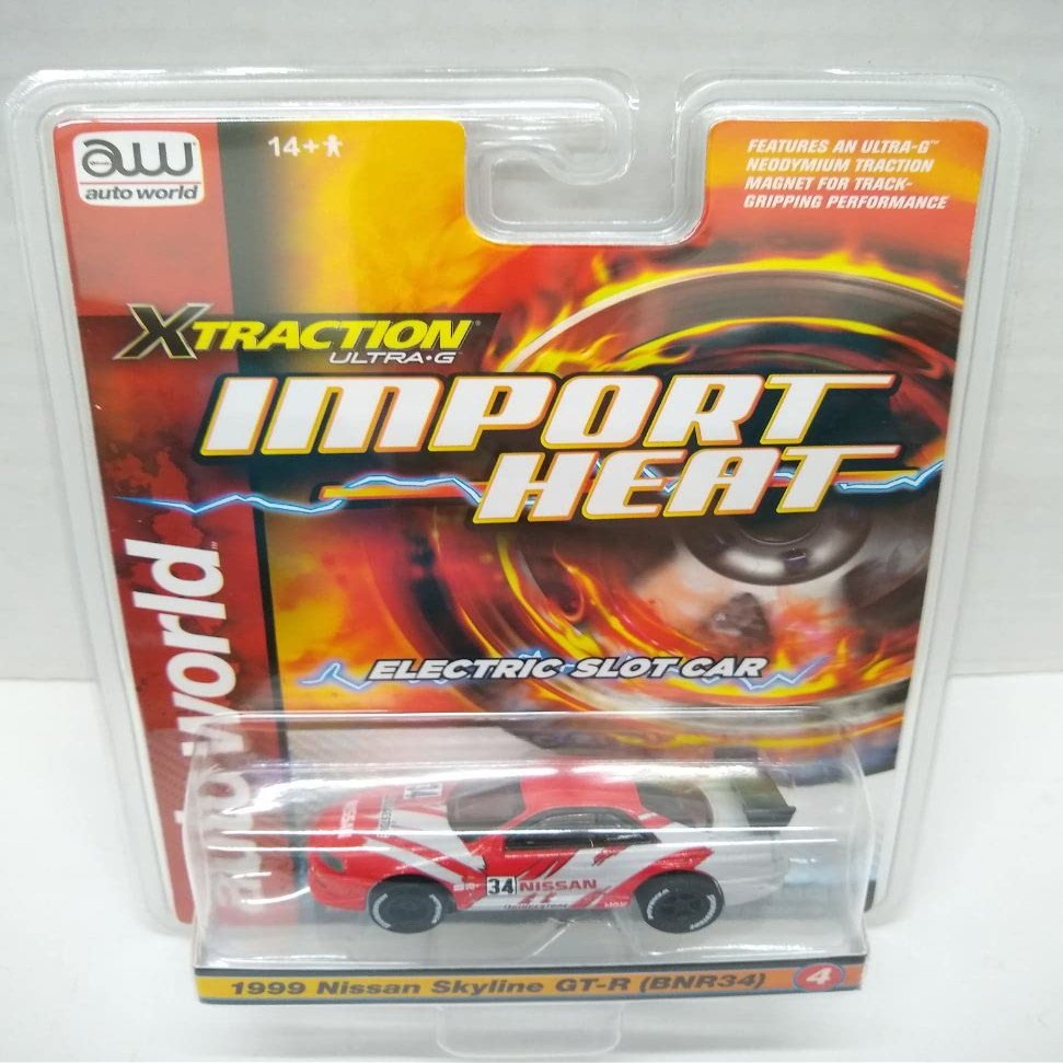 Auto World SC378-4A Import Heat 1999 Skyline GT-R (BNR34) HO Scale Electric Slot Car - Red and Gray