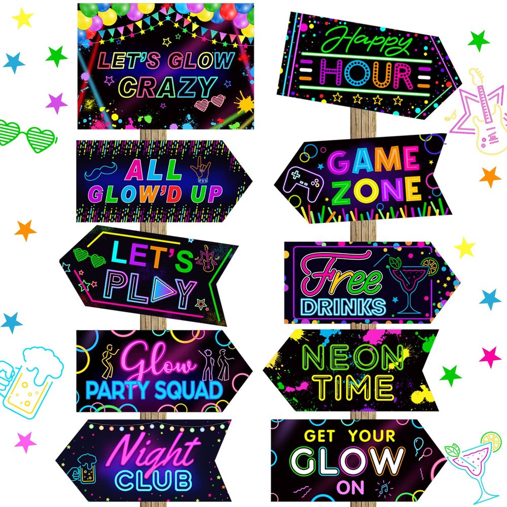 Gueevin 20 Pcs Party Supplies Decorations Home Sign Cutouts for Party Decorations Supplies(Glow in The Dark)