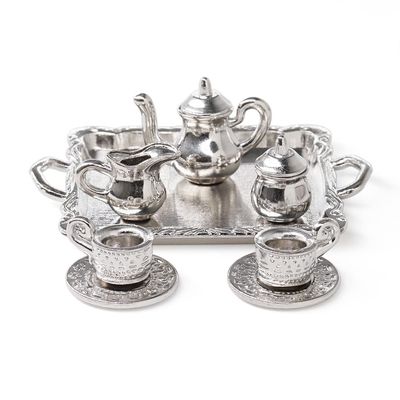 Odoria 1/12 Miniature Tea Set 8Pcs Dollhouse Decoration Accessories, Silver
