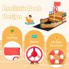 Costzon Pirate Boat Wood Sandbox for Kids, Wooden Pirate Sandpit w/Bench Seat, Storage Space, Ground Liner, Realistic Flag Rudder Buoy, Children Outdoor Playset for Backyard, Home, Lawn, Garden view 2