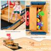 Costzon Pirate Boat Wood Sandbox for Kids, Wooden Pirate Sandpit w/Bench Seat, Storage Space, Ground Liner, Realistic Flag Rudder Buoy, Children Outdoor Playset for Backyard, Home, Lawn, Garden view 3