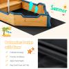 Costzon Pirate Boat Wood Sandbox for Kids, Wooden Pirate Sandpit w/Bench Seat, Storage Space, Ground Liner, Realistic Flag Rudder Buoy, Children Outdoor Playset for Backyard, Home, Lawn, Garden view 4
