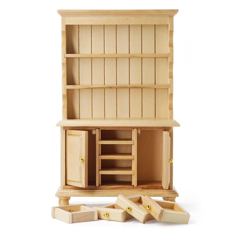 Odoria 1/12 Miniature Cabinet Cupboard Hutch Dollhouse Furniture Accessories, Burlywood