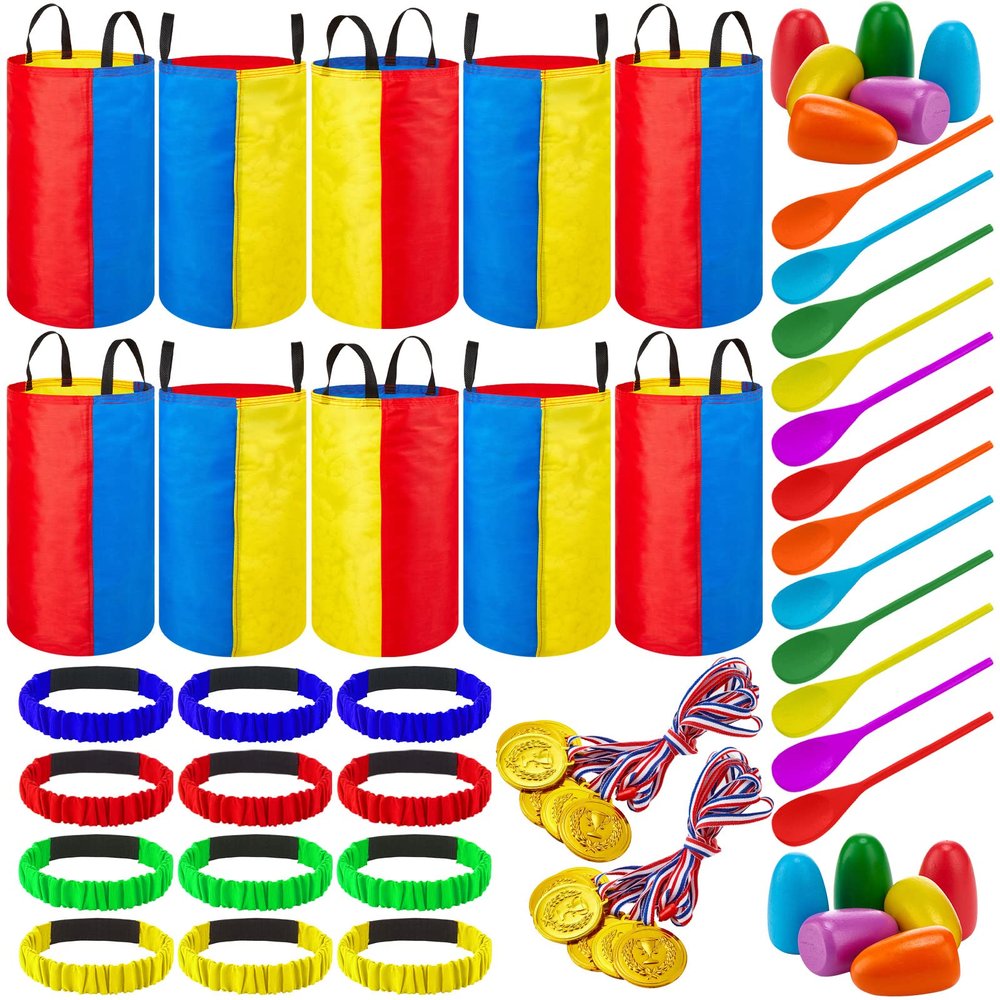 Yunsailing 40 Pieces Potato Sack Race Bags Large Bags Lawn Outdoor Games Party Games for Kids School Adults Family Backyard Party Birthday Outside Egg Spoon Race Easter(Rainbow)