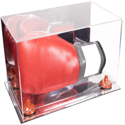 Better Display Cases Acrylic Boxing Glove Display Case with Mirror Case, Orange Risers and Mirror Base (A011/V16)