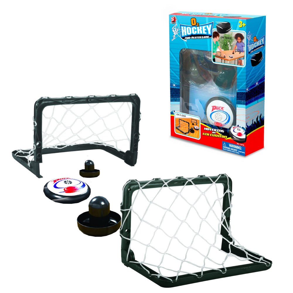 O2 Hockey - Table Top Hockey Game Set for Kids & Family. 2 Players Portable & Fast-Paced Fun Sport Game for Ages 3+ Boys & Girls. Electronic Air Puck, Strikers & Nets Included.