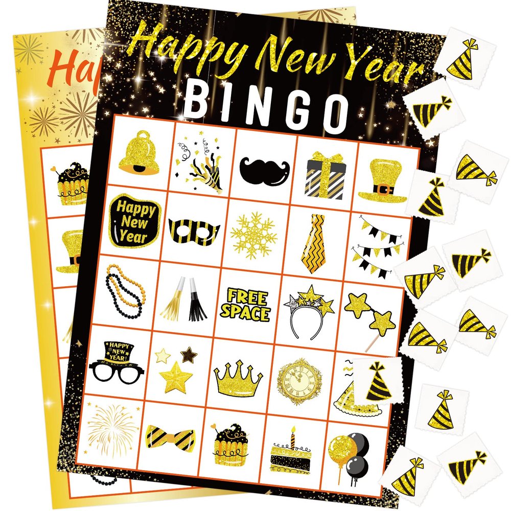 Fancy Land New Year Bingo Game for Kids 24 Players Holiday Party Game Supplies New Years Eve Party Supplies