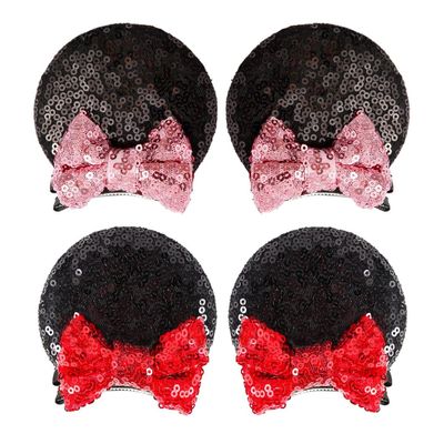 2 Pairs Sequin Mouse Ears Hair Clips, Glitter Bow Clips for Girls Women, Hair Accessories for Princess Cosplay, Christmas Decoration (black)