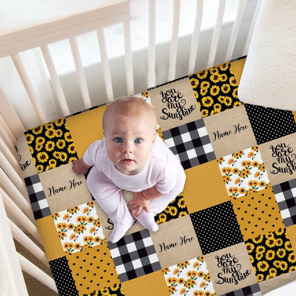 Personalized Sunflower Baby Crib Sheets with Name, Custom Floral Fitted Crib Bedding Sheets for Baby Boys Girls, Pack and Play Sheets, Crib Mattress Sheets, Mini Crib Sheet | Name Crib Sheets
