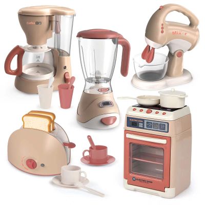 Yalujumb Play Kitchen Toys, Pretend Play Kitchen Appliances Toy Set with Coffee Maker, Mixer, Toaster with Realistic Lights& Sounds, Birthday Gift for Kids Ages 3-5 4-6 6-8 (5 Machine)