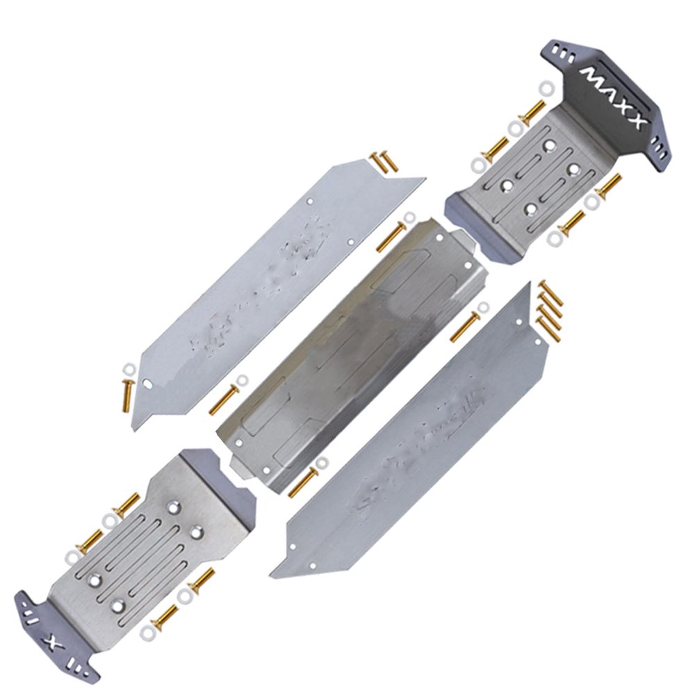 XHSESA RC Stainless Steel Chassis Armor Protective Board Plate Accessories Kits for 1/10 Traxxas MAXX W/WIDEMAXX Monster TRUCK-89086-4 RC Model Car Modification Part