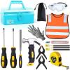 QeeHeng Kids Real 20Pcs Construction Tool Set with Blue Toolbox and Protective Clothing, Beginner Woodworking Tool Set, Educational Gift view 1