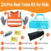 QeeHeng Kids Real 20Pcs Construction Tool Set with Blue Toolbox and Protective Clothing, Beginner Woodworking Tool Set, Educational Gift view 4