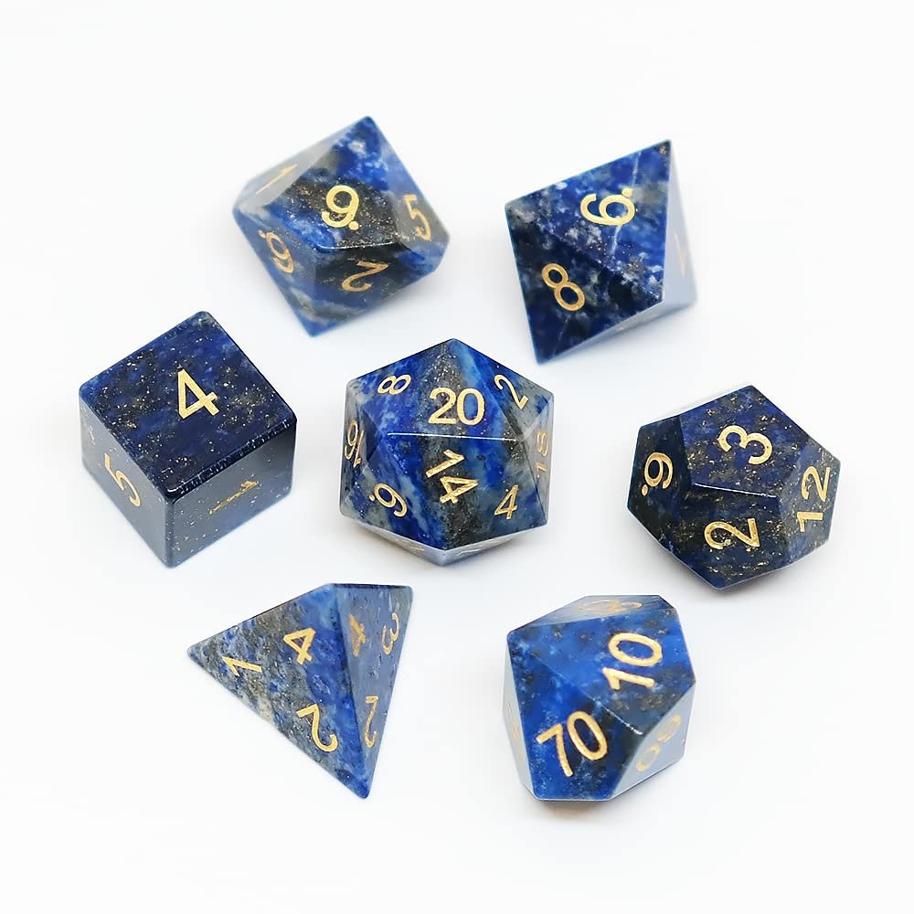 Lapis Lazuli Natural Gem Dice 7 Pieces D&D Gem Dice Set DND Polyhedarl Dice Set, Free Dice Bag, Used in Dungeons and Dragons RPG Game