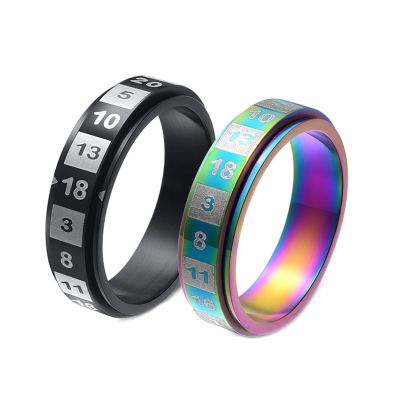Mesnt Mid Finger Rings for Women, 6MM Numbers Rotatable Anti Stress Fidget Spinner Ring, Colorful Black Size Colorful 10 & Black 10