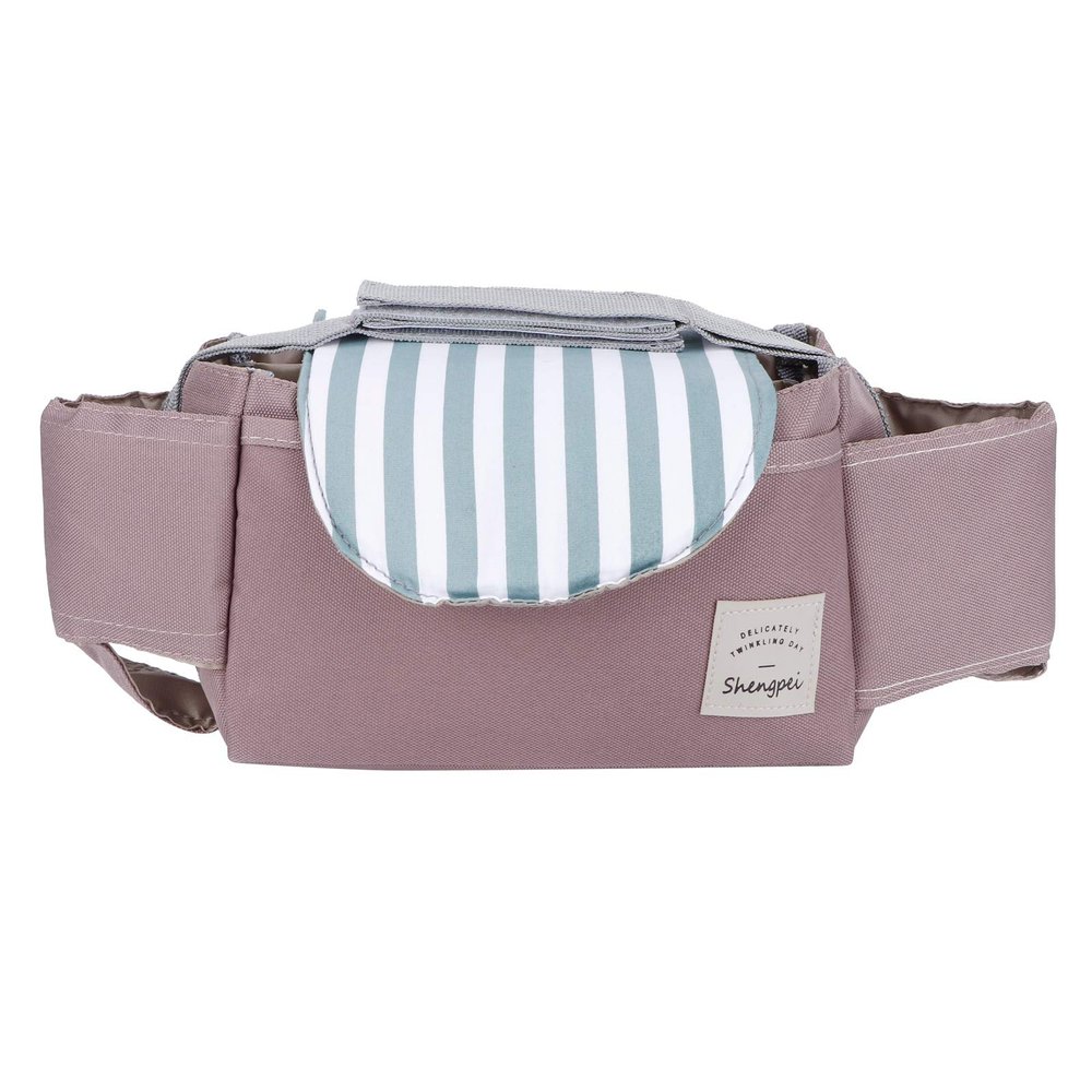 Universal Hanging Bag Organizer Cup Holder Storage Bag Strollers Accessory Multiple Pockets for Bottle,Baby Stroller Organizer, Diaper, Phone, Toys(mint stripes), Baby Stroller Organizer, Univer
