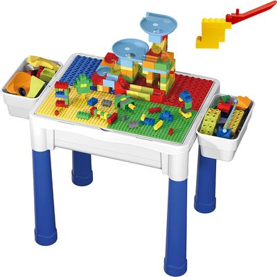 PicassoTiles Magnetic Action Figures + Activity Center Play, 4pc Character Pretend Playset, Study Desk Set Sandbox Water Tight Container Storage All-in-1 STEM Toy Kit 331pc Dual Size Blocks Marble Run