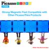 PicassoTiles Magnetic Action Figures + Activity Center Play, 4pc Character Pretend Playset, Study Desk Set Sandbox Water Tight Container Storage All-in-1 STEM Toy Kit 331pc Dual Size Blocks Marble Run view 2