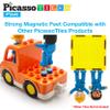 PicassoTiles Vehicle and Action Figure + Activity Center Play Table, Magnetic Pretend Playset, School Bus, Car, Truck, Drivers, Study Desk Sandbox Water Tight Storage All-in-1 331pc Blocks Marble Run view 2