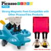 PicassoTiles Aircraft Figures + 80pc Diamond Magnet Tile + 2pc Car, Magnetic 4pc Action Magnet Airplane and Helicopter Expansion Pack, Magnetic Block with Car Truck, Re-Enforced Hitch and Long Bed view 2
