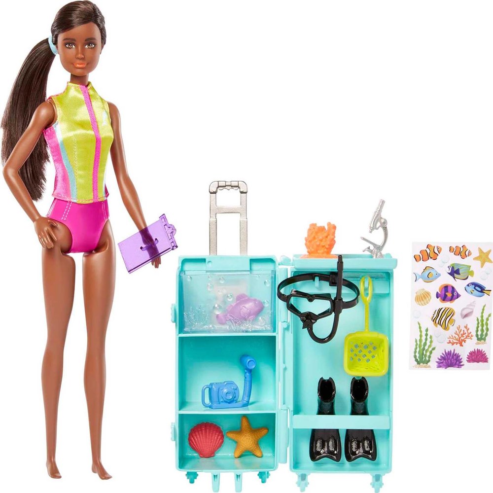 Barbie Careers Playset, Mobile Lab Set with Brunette Marine Biologist Fashion Doll & 10+ Accessories, Case Opens for Storage & Travel