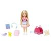 Barbie Chelsea Small Doll & 6 Accessories, Travel Set with Puppy, Pet Carrier & Backpack that Opens & Closes, Blonde Hair view 1