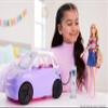 Barbie Doll Accessories, Toy Car Electric Vehicle with Charging Station, Plug & Sunroof, Purple 2-Seater Transforms into Convertible view 2