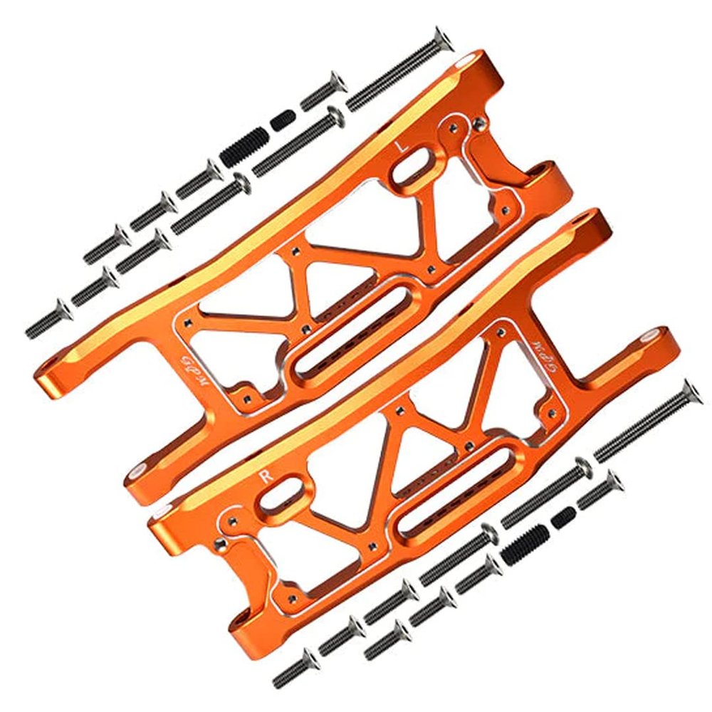 GPM 1Pcs Set Upgrades Aluminum 6061 Rear Suspension Arms for 1/8 4Wd Sledge Monster Truck (95076-4) Rc Cars (Orange)