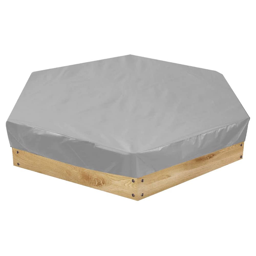 Gicov Hexagon Sandbox Cover Waterproof Sandpit Pool Cover with Drawstring Heavy Duty Sand Box Protection Cover Sandbox Canopy Replacement for Backyard Garden Outdoor (55x43x7.8in, Grey)